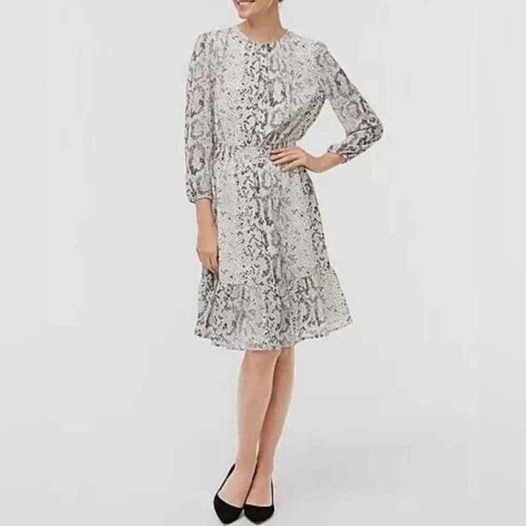 J. Crew Dresses & Skirts - J CREW Animal-print smocked-waist dress with sheer sleeves - Medium
